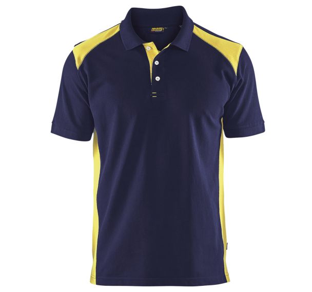 Polo piqué marine et jaune fluorescent