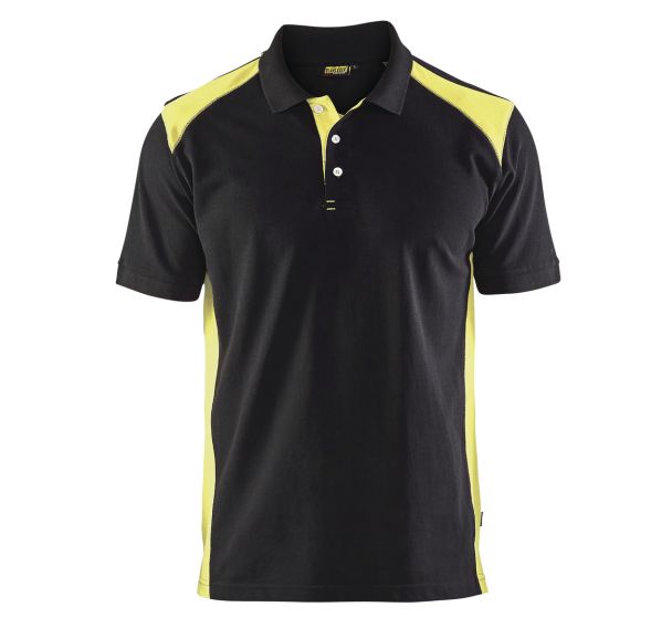 Polo piqué noir/jaune fluorescent
