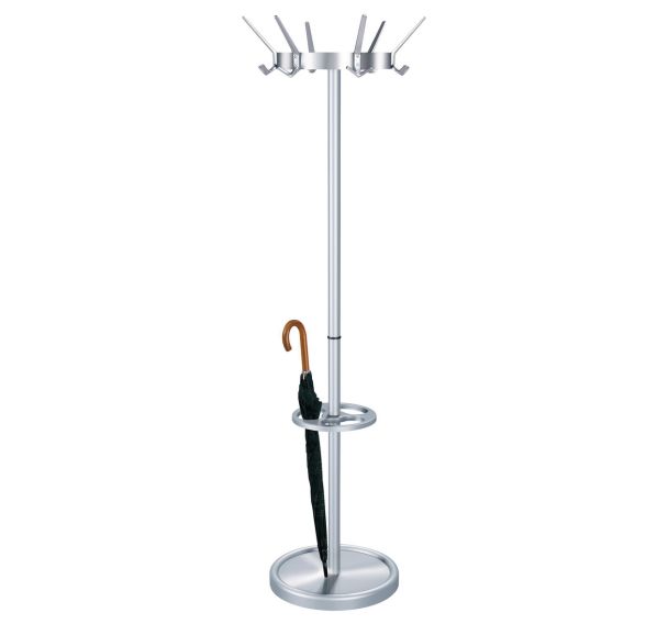 Portemanteau 6 patères et porte-parapluies en aluminium argent