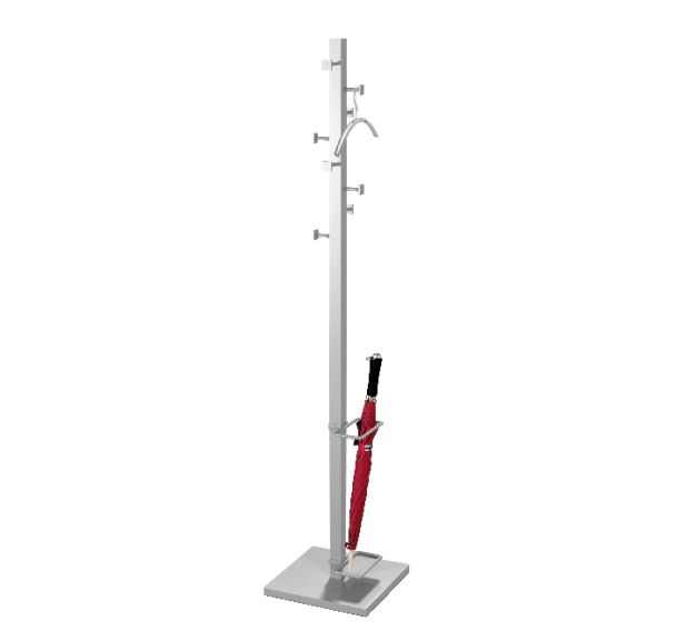 Portemanteau 8 patères et porte-parapluies en acier argent