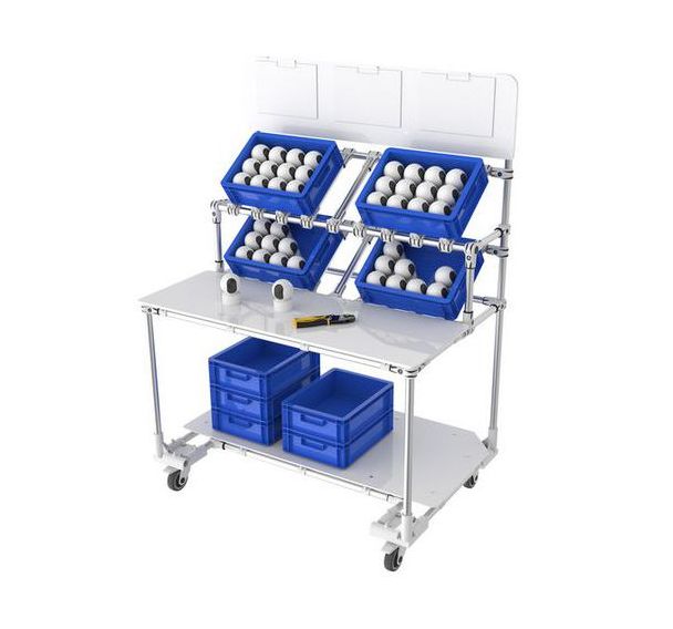 Poste de travail frontal 2 tablettes avec panneau informatif - Trilogiq