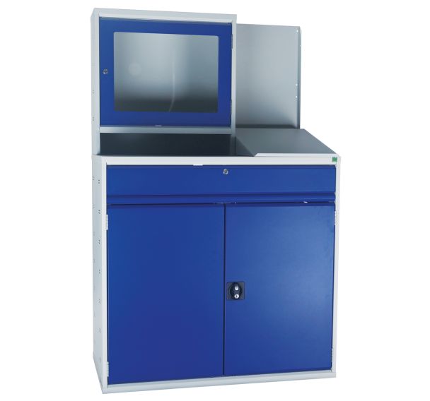 Poste informatique d'atelier L105xP55xH168cm gris/bleu