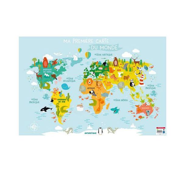 Poster 50x70cm ma première carte du monde