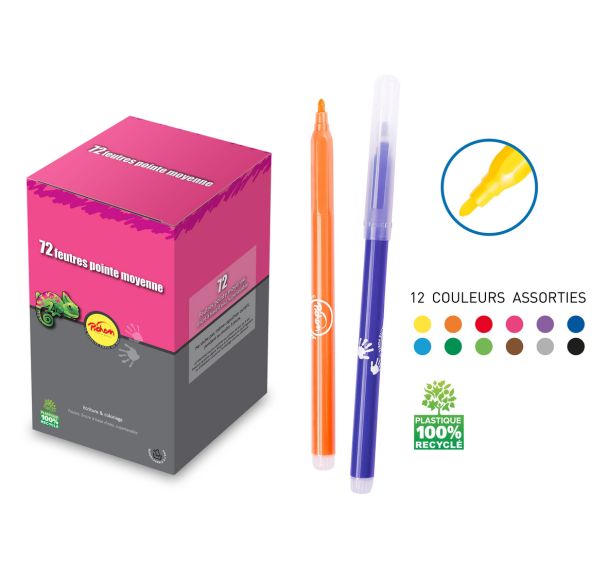 Pot 72 feutres Pichon assortis pointe moyenne 2,7 mm
