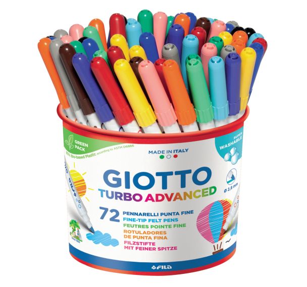 Pot 72 feutres couleur assortis Giotto turbo Advanced pointe moyenne