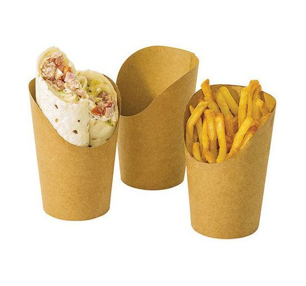 Pot snack en carton pour wrap ou frites - Brun