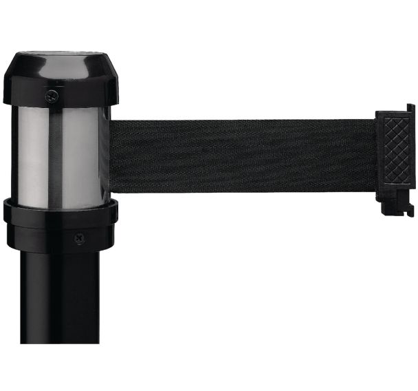 Poteau à sangle noir - avec ruban enrouleur