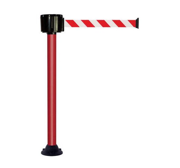 Poteau à sangle 12m - Sangle rouge et blanche - socle fixe