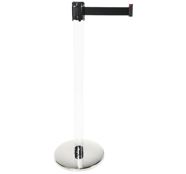 Poteau à sangle noir - Tube transparent - base argentée