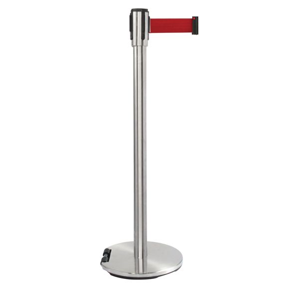 Poteau chromé à sangle 5 m - Socle à roulettes - Manutan Expert