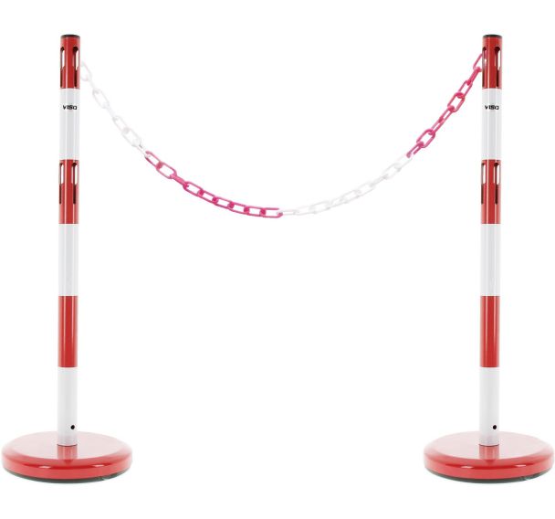 Poteau de balisage acier à chaine avec base blanche