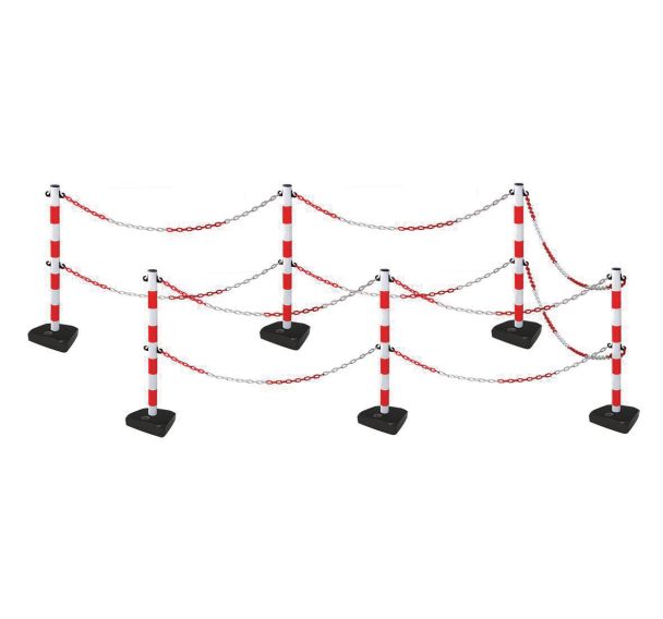 Poteau double chaîne sur socle - Kit 6 poteaux - Manutan Expert