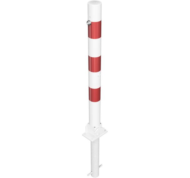 Poteau rabattable rond à bétonner réfléchissant-Blanc/Rouge