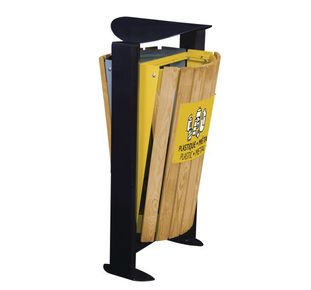 Poubelle 2x60l Arkea bois tri autres déchets/plast et metal-gris7033/jaune1021