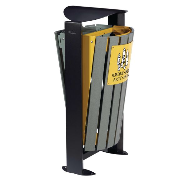 Poubelle 2x60l Arkea etik-déchets/plast-metal - gris7033/jaune1021-Rossignol Pro