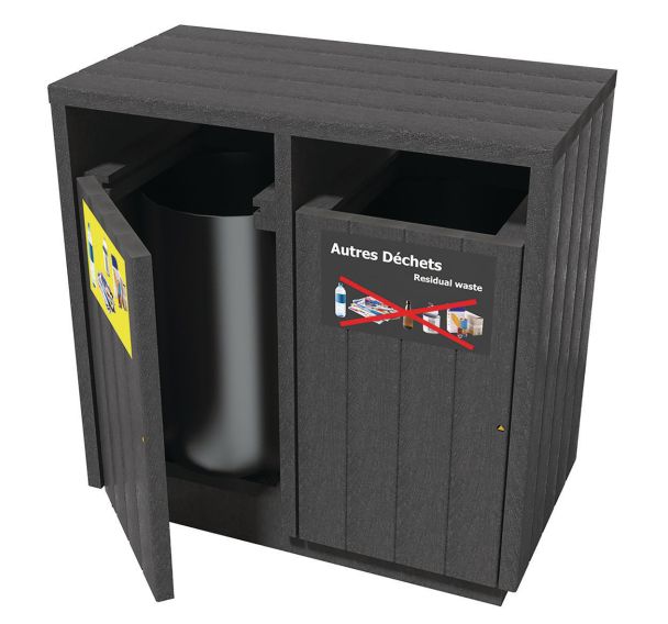Poubelle Equilibre double tri sac ou bac plastique recyclé Espace Urbain