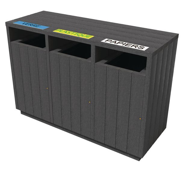 Poubelle Equilibre triple tri sac ou bac plastique recyclé Espace Urbain