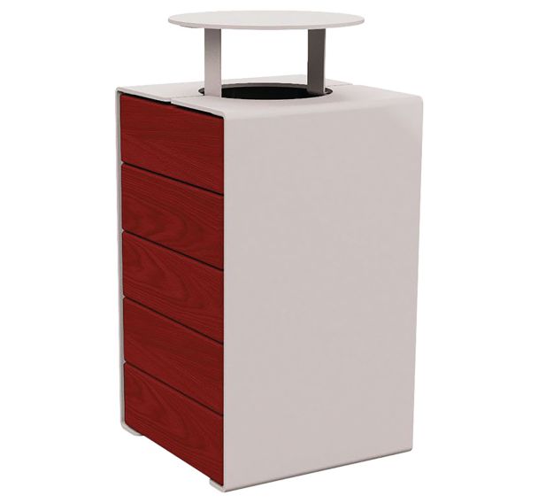 Poubelle Kub 120 L acier/bois avec couvercle - Procity