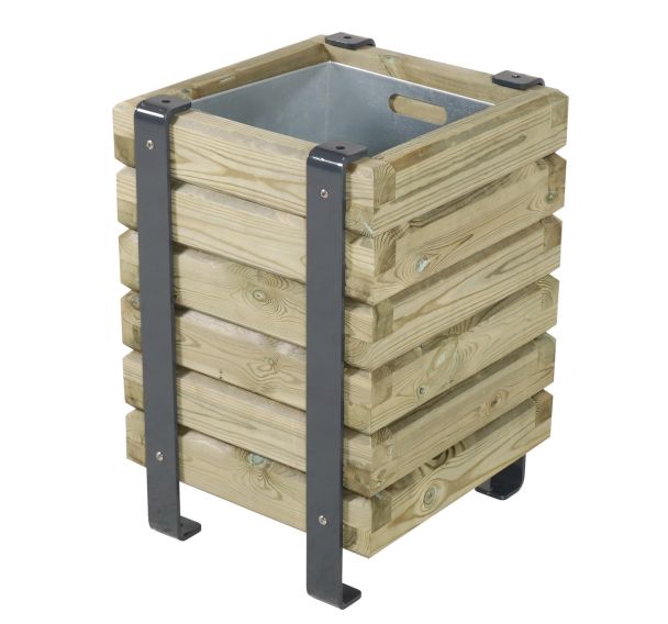 Poubelle Lycos 50L pin piètement acier galva laqué gris - bac acier galva