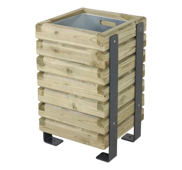 Poubelle Mylos 50L - pin piètement acier galva laqué gris - bac acier galva