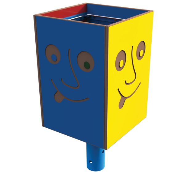 Poubelle ODEO carrée 40 L HPL multicolores / métal bleu 5017 - scellement