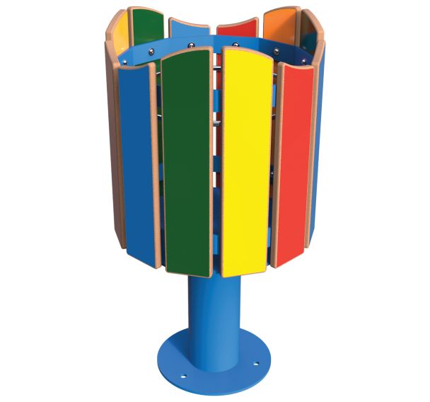 Poubelle ODEO ronde 20 L lames HPL multicolores / métal bleu 5017