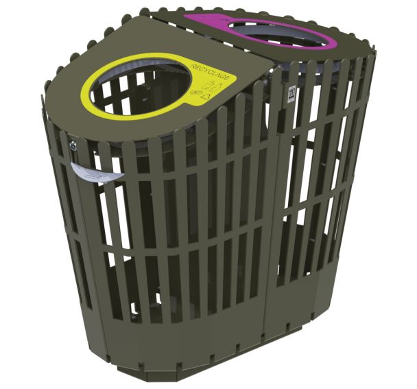 Poubelle Ozier double flux - gris 7012