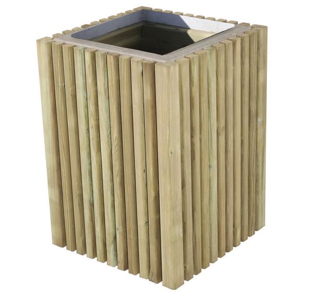 Poubelle Prométhée 50L pin / ornement béton gris - bac acier galva