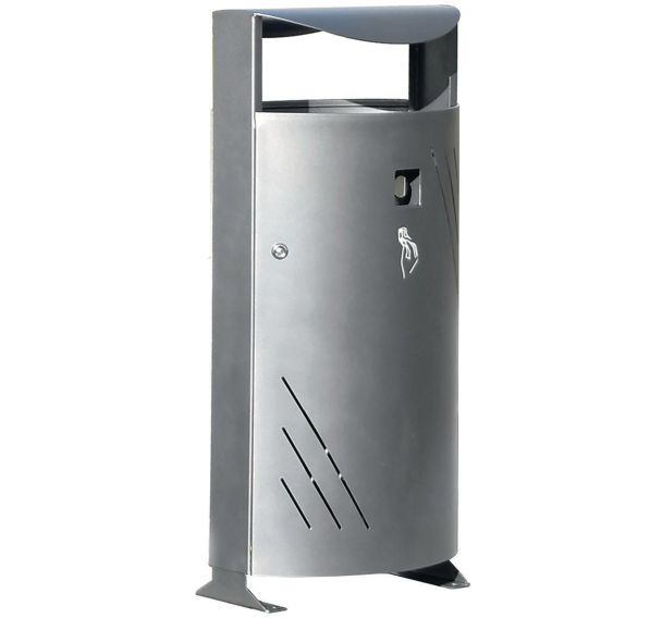 Poubelle Titan 95 L acier noir martelé avec cendrier et porte.