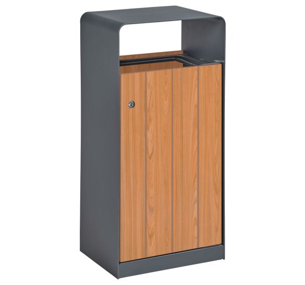 Poubelle URBEO rectangle 60 L effet lames bois/métal - BUTON DESIGN
