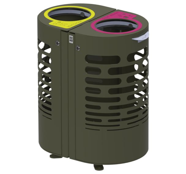 Poubelle Wally double flux 2 x 100 L - gris 7012-Tolerie Forezienne