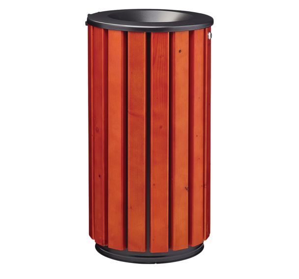 Poubelle Zeno Access 80L lattes bois acier galva gris-Rossignol Pro