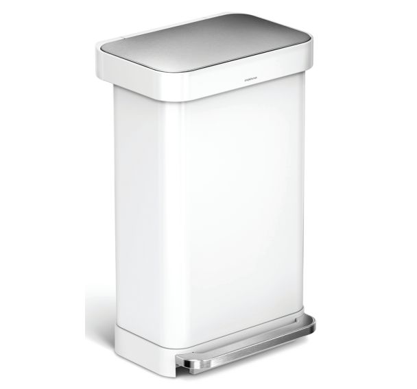 Poubelle à pédale rectangulaire inox 45L avec Liner Pocket, Coloris : Blanc