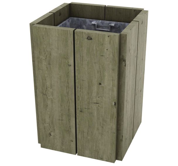 Poubelle carrée Kerguélen 50L - pin traité - Manutan Expert