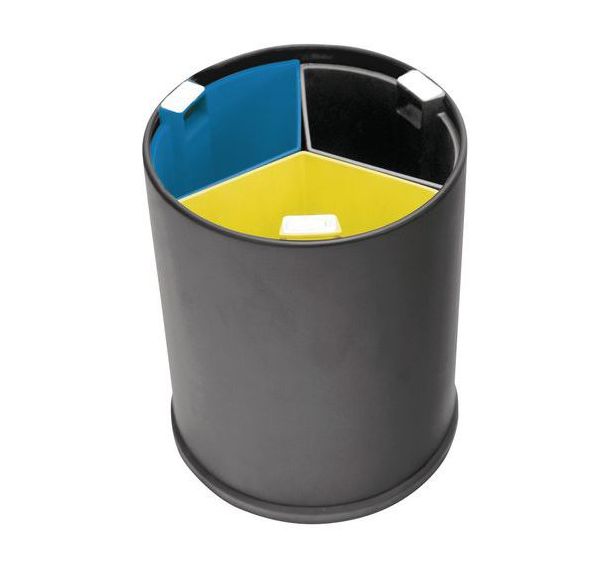 Poubelle de bureau 3 flux - Bacs colorés - 13 L