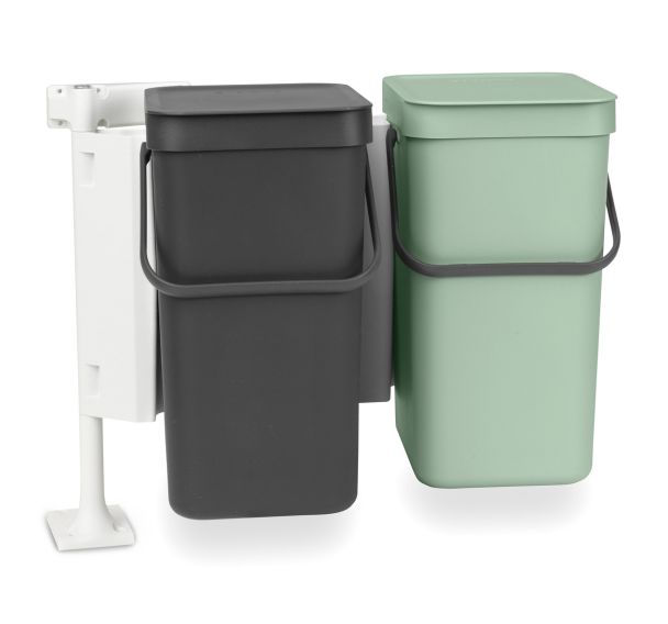 Poubelle encastrable Sort&Go 2x12L, Brabantia, Gris/ Jade