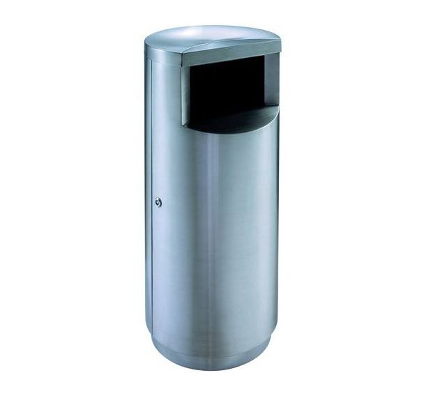 Poubelle ronde avec porte d'accès au côté inox mat