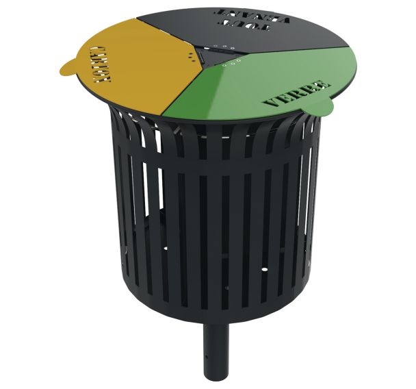 Poubelle tri CERKY 3 x 60 L ajouré gris 7016 couvercles vert/gris/jaune