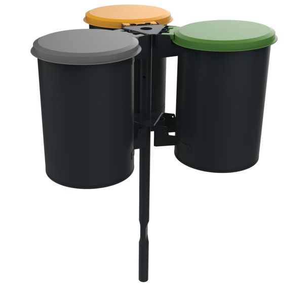 Poubelle tri CERKY 3 x 60 L métal gris 7016 couvercle vert/gris/jaune