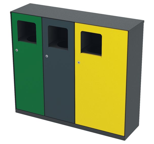 Poubelle tri TRIVY 2 x 40 L + 80 L métal - portes gris/vert/jaune