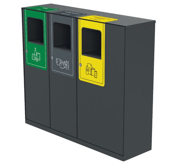 Poubelle tri TRIVY 2 x 40 L + 80 L métal gris 7016 - verre/déchets/papier