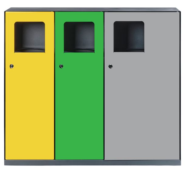 Poubelle tri TRIVY 2 x 50 L + 100 L métal - portes gris/vert/jaune