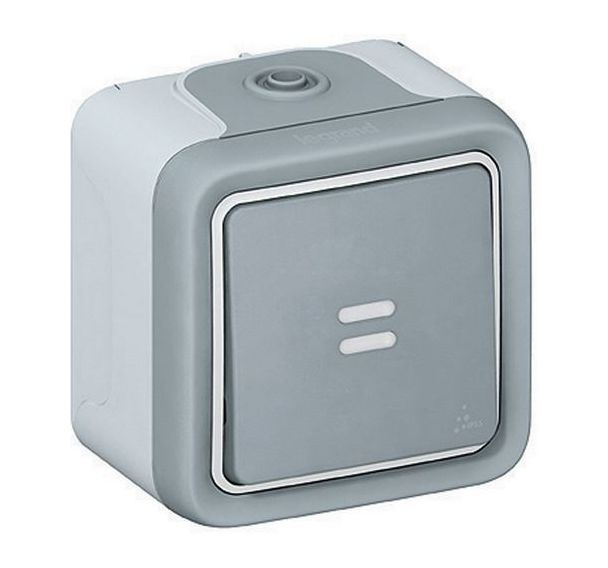 Poussoir témoin 10A Plexo complet saillie gris