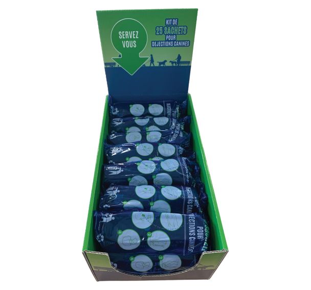 Présentoir de sachet canin PEHD en rouleau