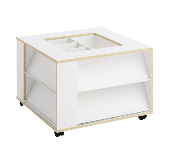 Présentoir mobile 4 faces avec bacs Filos blanc