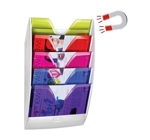 Présentoir mural magnétique - 5 compartiments