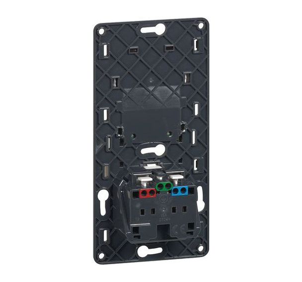 Prise à deux postes avec terre et chargeur à simple USB