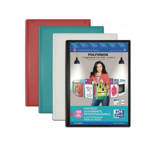 Protège-Documents Polyvision A4 200 vues / 100 pochettes Couverture Polypro Opaque Coloris Assortis