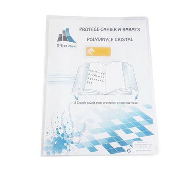 Protège-cahier A4 plastique 2 grands rabats cristal transparent épaisseur: 16/100e - Incolore