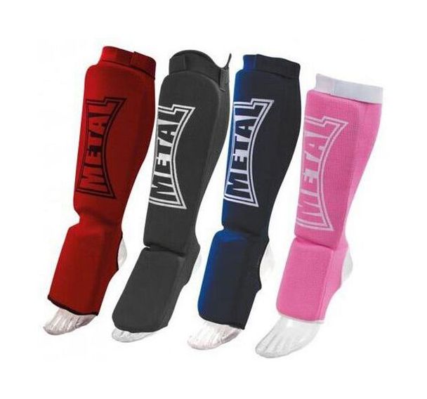 Protège Tibia + Pied Coton Métal Boxe Elast Rouge